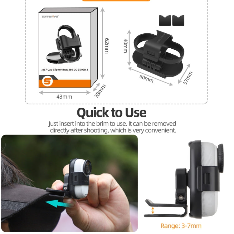 For Insta360 GO3 / GO 3S Sunnylife Baseball Hat Clip Mount Baseball Cap Clamp Quick Release Mount Camera POV Vlog Holder (Black) - free shipping - PMC TechLife - Order now!