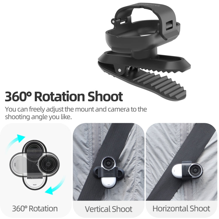 For Insta360 GO3 / GO 3S Sunnylife 360 Degree Rotation Backpack Clip Action Camera Clamp Mount (Black) - free shipping - PMC TechLife - Order now!