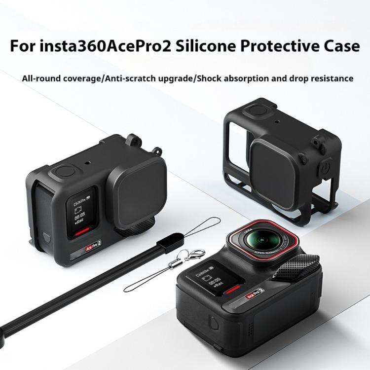 For Insta360 Ace Pro 2 Silicone Protective Case with Wrist Strap & Lens Cover (Black) - free shipping - PMC TechLife - Order now!