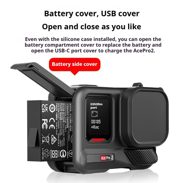 For Insta360 Ace Pro 2 Silicone Protective Case with Wrist Strap & Lens Cover (Black) - free shipping - PMC TechLife - Order now!