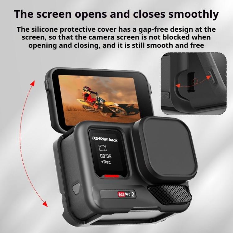 For Insta360 Ace Pro 2 Silicone Protective Case with Wrist Strap & Lens Cover (Black) - free shipping - PMC TechLife - Order now!