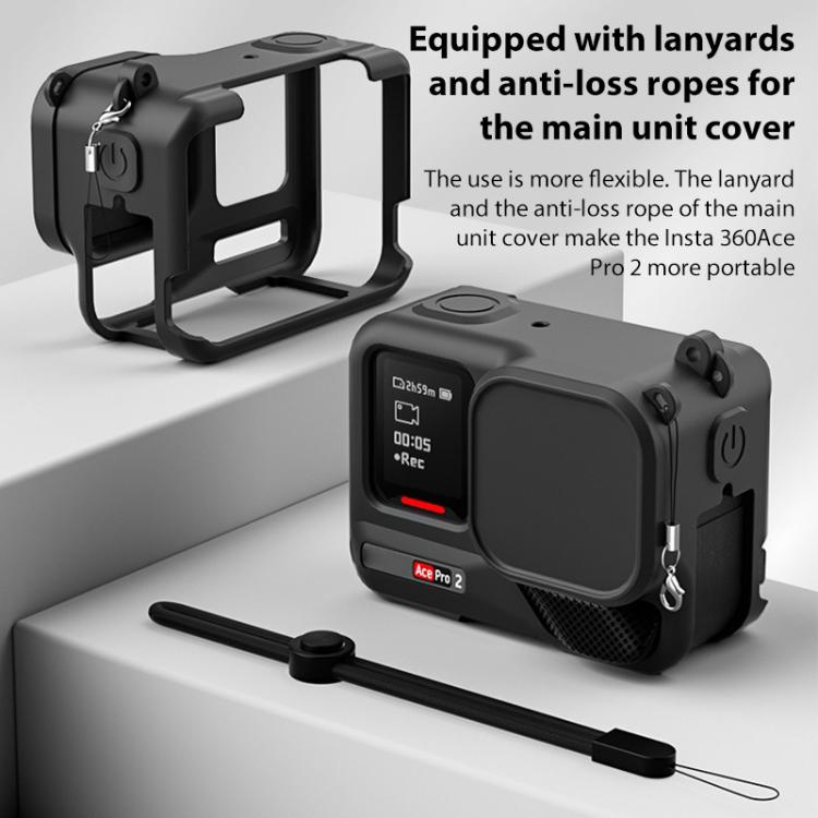 For Insta360 Ace Pro 2 Silicone Protective Case with Wrist Strap & Lens Cover (Black) - free shipping - PMC TechLife - Order now!