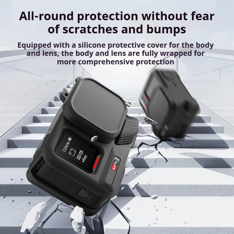For Insta360 Ace Pro 2 Silicone Protective Case with Wrist Strap & Lens Cover (Black) - free shipping - PMC TechLife - Order now!