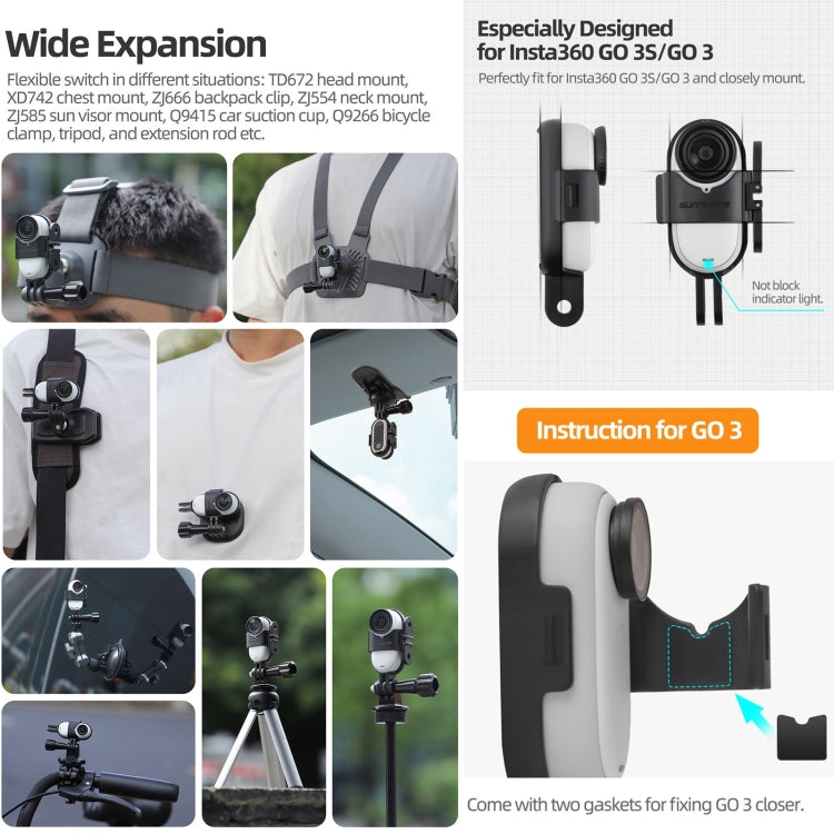 For Insta360 GO 3S / GO 3 Sunnylife Foldable Vertical-Horizontal Mount Adapter Protective Frame Brackets Housing Case (Black) - free shipping - PMC TechLife - Order now!