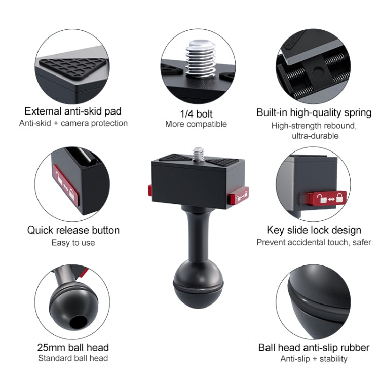 25mm Headball Metal Quick Release Base Adapter for GoPro, Insta360, DJI and Other Action Cameras (Black) - free shipping - PMC TechLife - Order now!