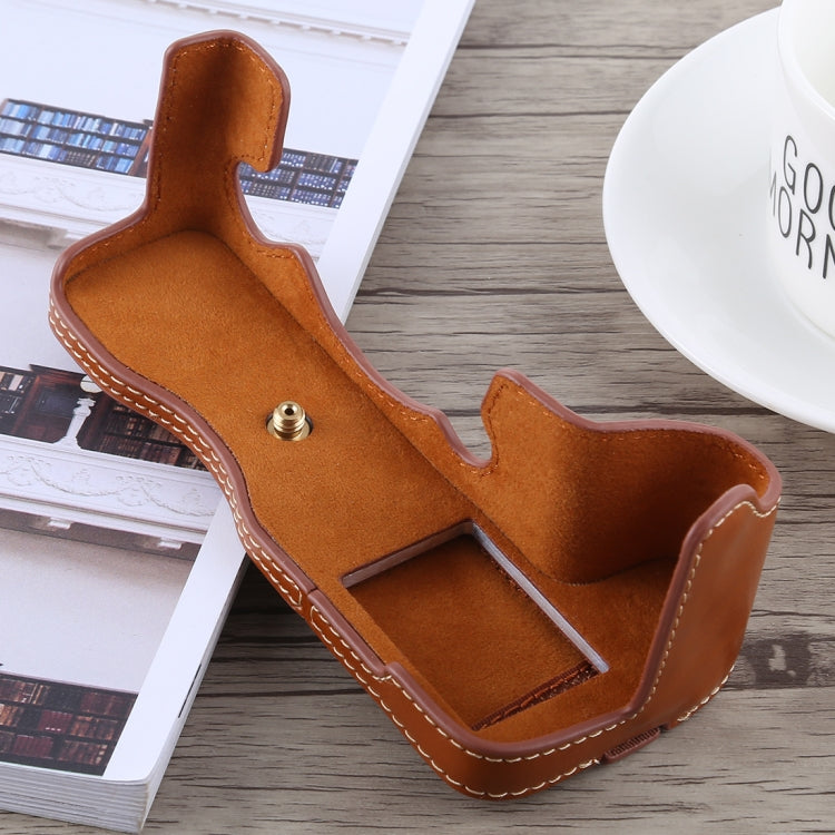 1/4 inch Thread PU Leather Camera Half Case Base for FUJIFILM X-H1 (Brown) - free shipping - PMC TechLife - Order now!