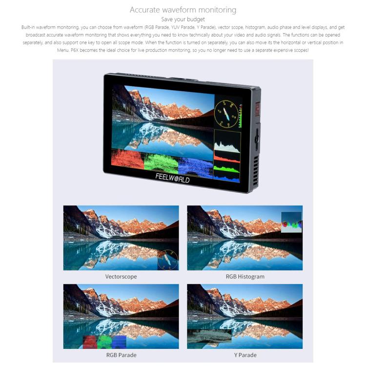 FEELWORLD P6X 5.5 inch Aluminium DSLR Camera Field Monitor Touch Screen 4K HDMI High Brightness 1000nit Monitor (Black) - free shipping - PMC TechLife - Order now!