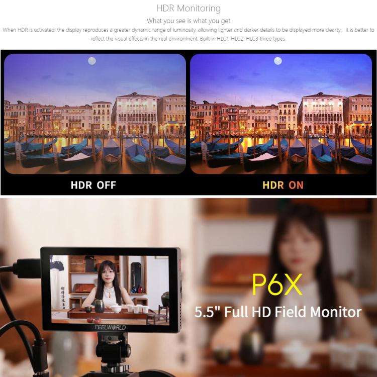 FEELWORLD P6X 5.5 inch Aluminium DSLR Camera Field Monitor Touch Screen 4K HDMI High Brightness 1000nit Monitor (Black) - free shipping - PMC TechLife - Order now!