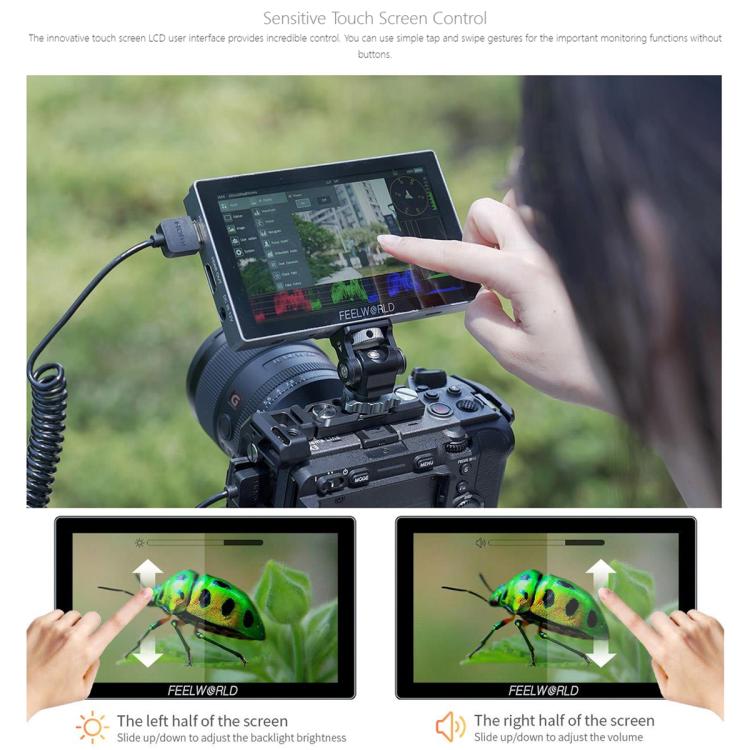 FEELWORLD P6X 5.5 inch Aluminium DSLR Camera Field Monitor Touch Screen 4K HDMI High Brightness 1000nit Monitor (Black) - free shipping - PMC TechLife - Order now!