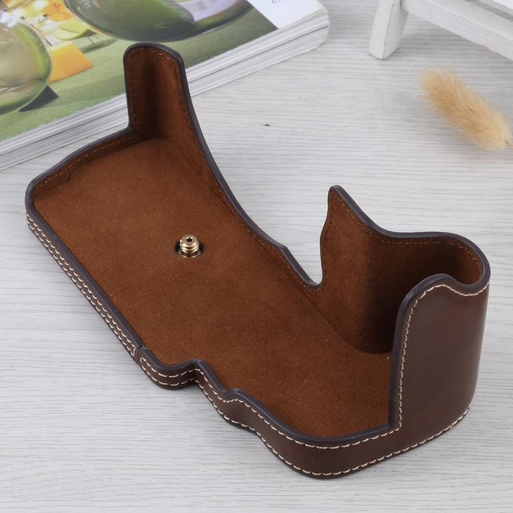 1/4 inch Thread PU Leather Camera Half Case Base for FUJIFILM GFX 50S (Coffee) - free shipping - PMC TechLife - Order now!