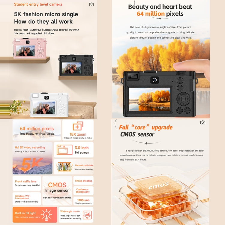 HDC-F01 3.0 inch 5K UHD Photography Digital Camera SLR Camera (Pink) - Children Cameras by PMC TechLife | Online Shopping South Africa | PMC TechLife | Buy Now Pay Later Mobicred