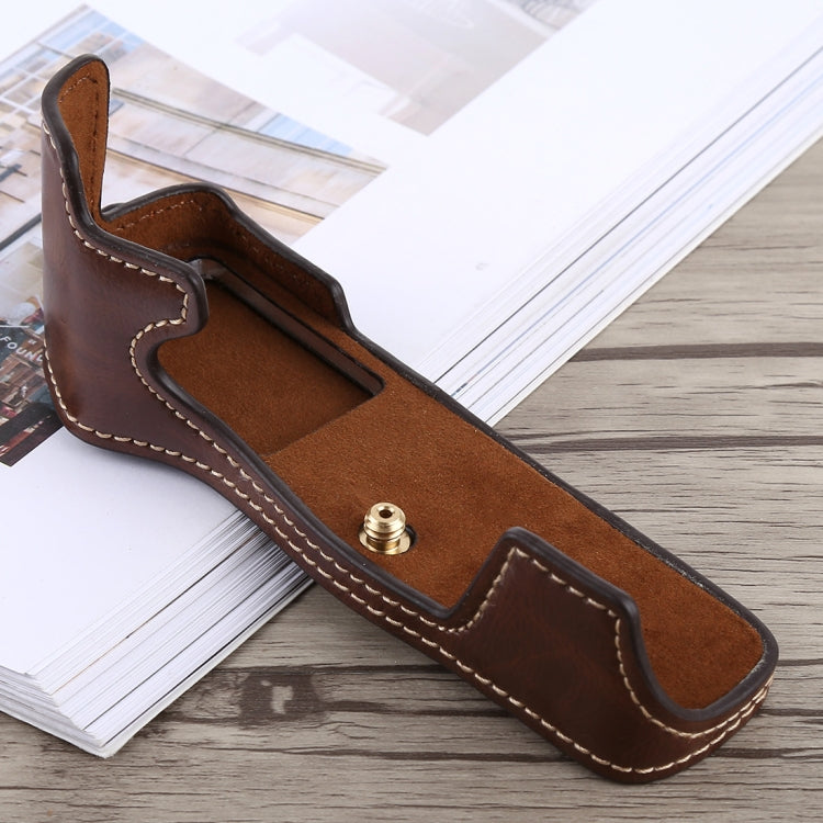 1/4 inch Thread PU Leather Camera Half Case Base for Olympus EM5 / EM5 Mark II (Coffee) - free shipping - PMC TechLife - Order now!