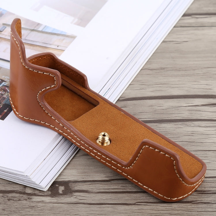 1/4 inch Thread PU Leather Camera Half Case Base for Olympus EM5 / EM5 Mark II (Brown) - free shipping - PMC TechLife - Order now!