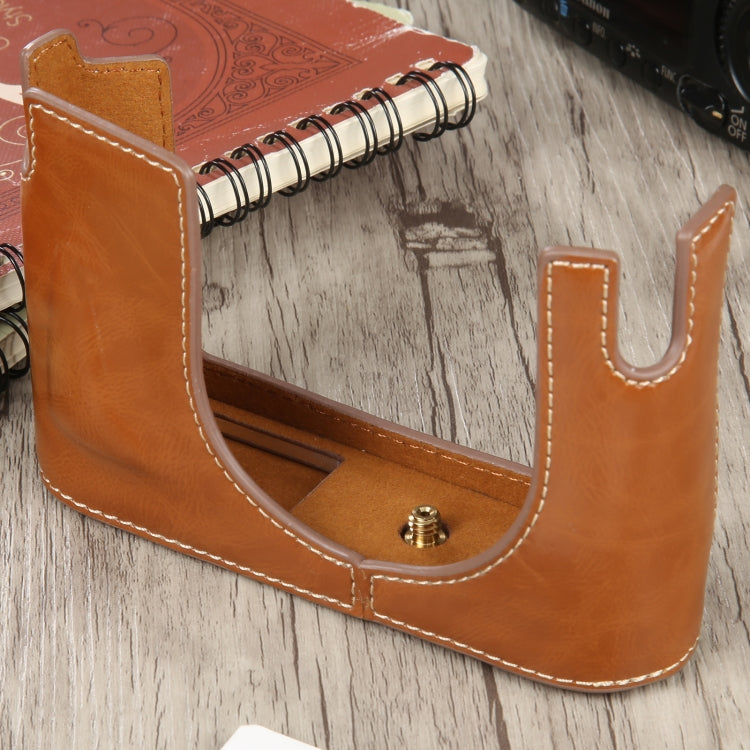 1/4 inch Thread PU Leather Camera Half Case Base for Leica Q (Typ 116)(Brown) - free shipping - PMC TechLife - Order now!