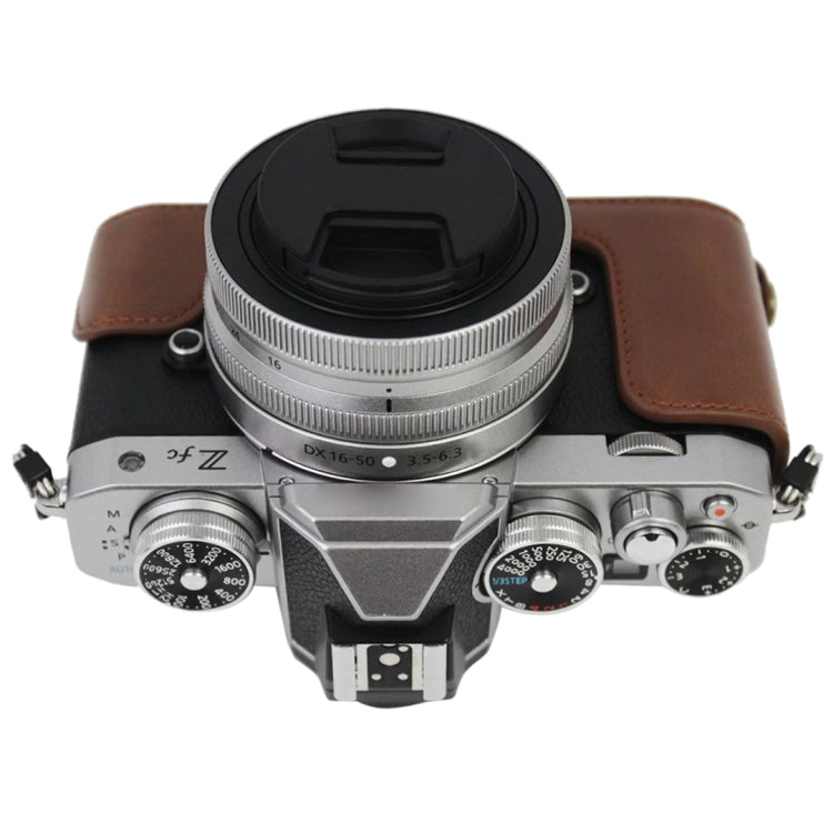 1/4 inch Thread PU Leather Camera Half Case Base for Nikon Z fc (Coffee) - Half Case by PMC TechLife | Online Shopping South Africa | PMC TechLife | Buy Now Pay Later Mobicred