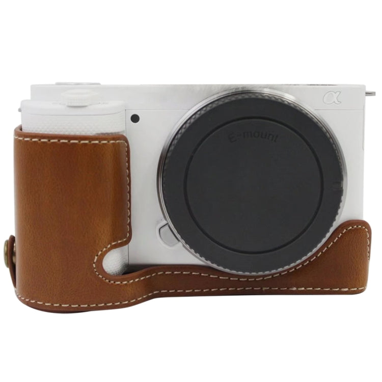 1/4 inch Thread PU Leather Camera Half Case Base for Sony ZV-E10 / ZV-E10L (Brown) - Half Case by PMC TechLife | Online Shopping South Africa | PMC TechLife | Buy Now Pay Later Mobicred