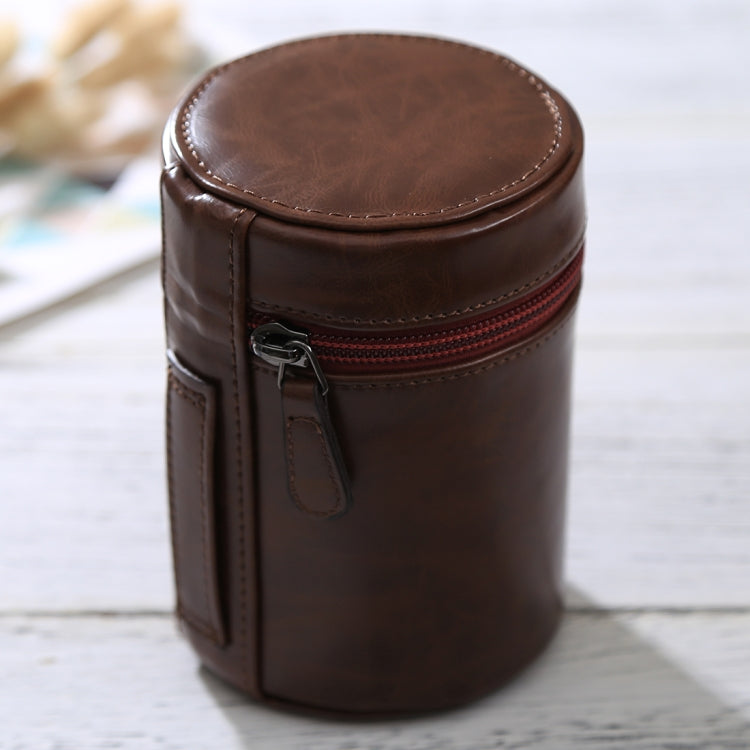 Medium Lens Case Zippered PU Leather Pouch Box for DSLR Camera Lens, Size: 13x9x9cm(Coffee) - free shipping - PMC TechLife - Order now!