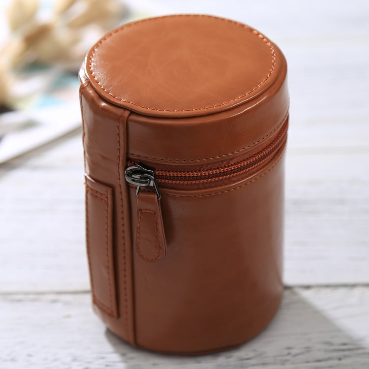 Medium Lens Case Zippered PU Leather Pouch Box for DSLR Camera Lens, Size: 13x9x9cm(Brown) - Lens Bag by PMC TechLife | Online Shopping South Africa | PMC TechLife