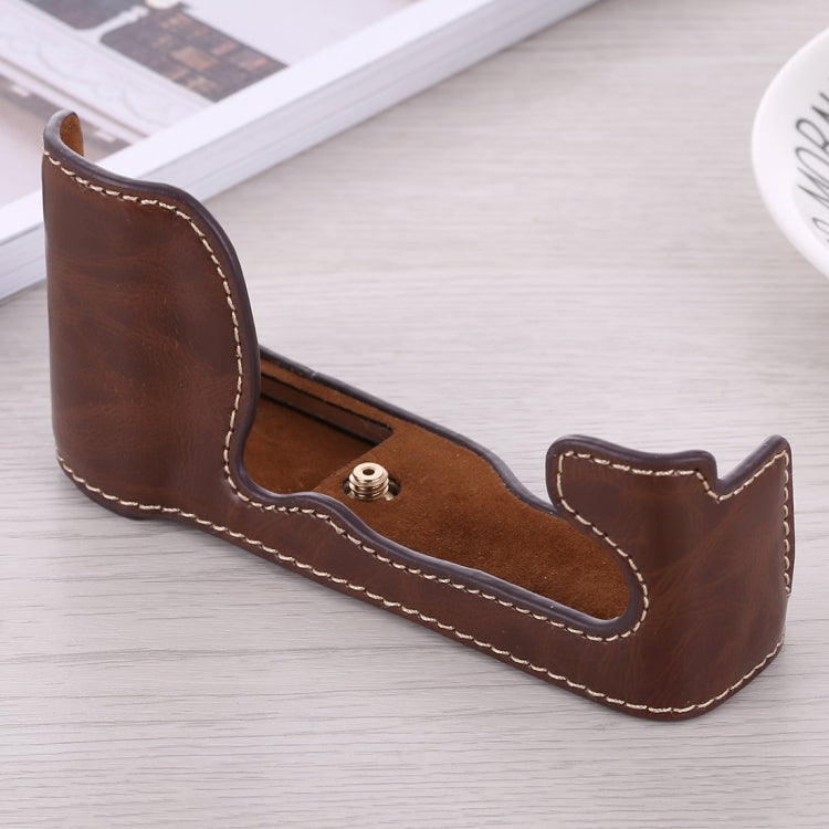 1/4 inch Thread PU Leather Camera Half Case Base for FUJIFILM X-A5 / X-A20(Coffee) - free shipping - PMC TechLife - Order now!