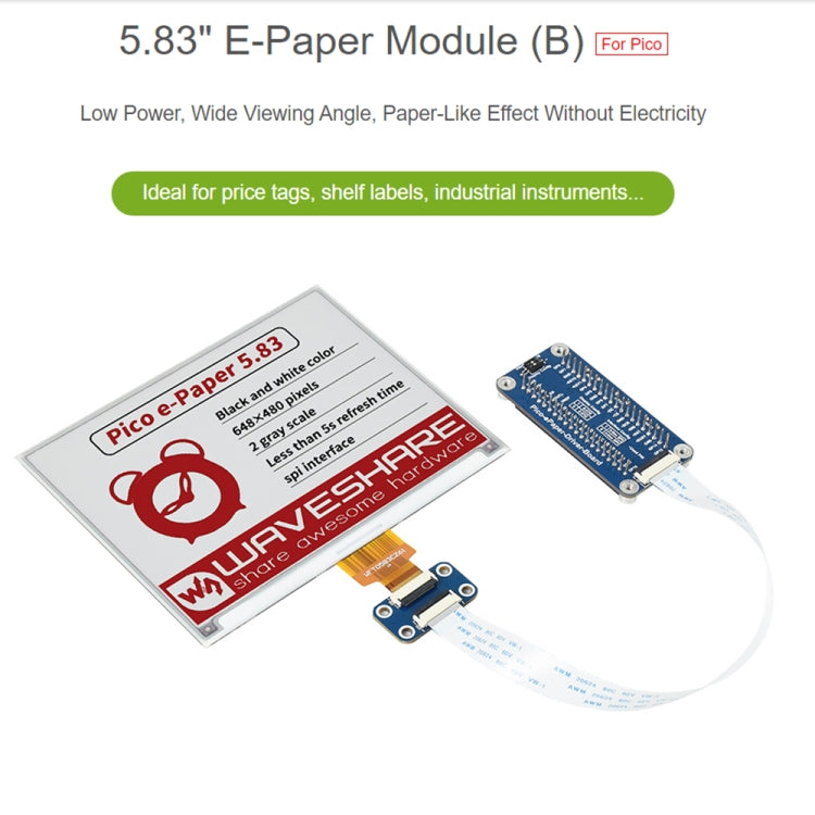 Waveshare 5.83 inch 648x480 Pixel Red Black White E-Paper E-Ink Display Module (B) for Raspberry Pi Pico, SPI Interface - free shipping - PMC Jewellery - Order now!