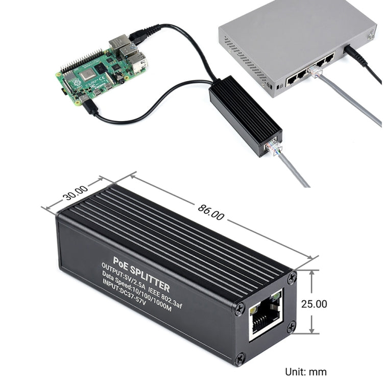 Waveshare Metal Case Gigabit PoE Splitter, 5V 2.5A Type-C Out - free shipping - PMC TechLife - Order now!