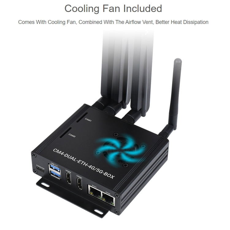 Waveshare Dual Gigabit Ethernet 5G/4G Computer Box with Cooling Fan for Raspberry Pi CM4(EU Plug) - free shipping - PMC TechLife - Order now!