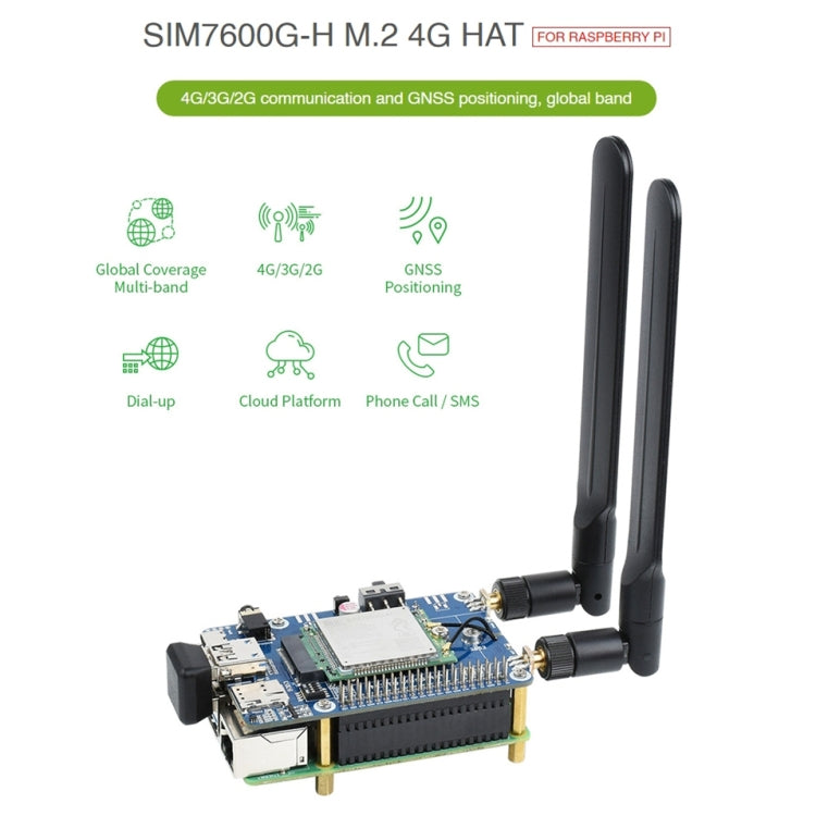 Waveshare SIM7600G-H M.2 4G HAT LTE CAT4 High Speed GNSS Global Band Module for Raspberry Pi - free shipping - PMC TechLife - Order now!