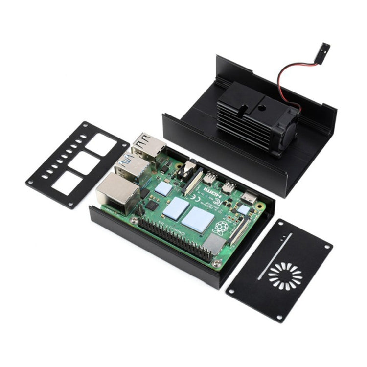 Waveshare Stripe Aluminum Cooling Case for Raspberry Pi 4, Built-In Active Radiator with Fins(Black) - Other Accessories by WAVESHARE | Online Shopping South Africa | PMC TechLife | Buy Now Pay Later Mobicred