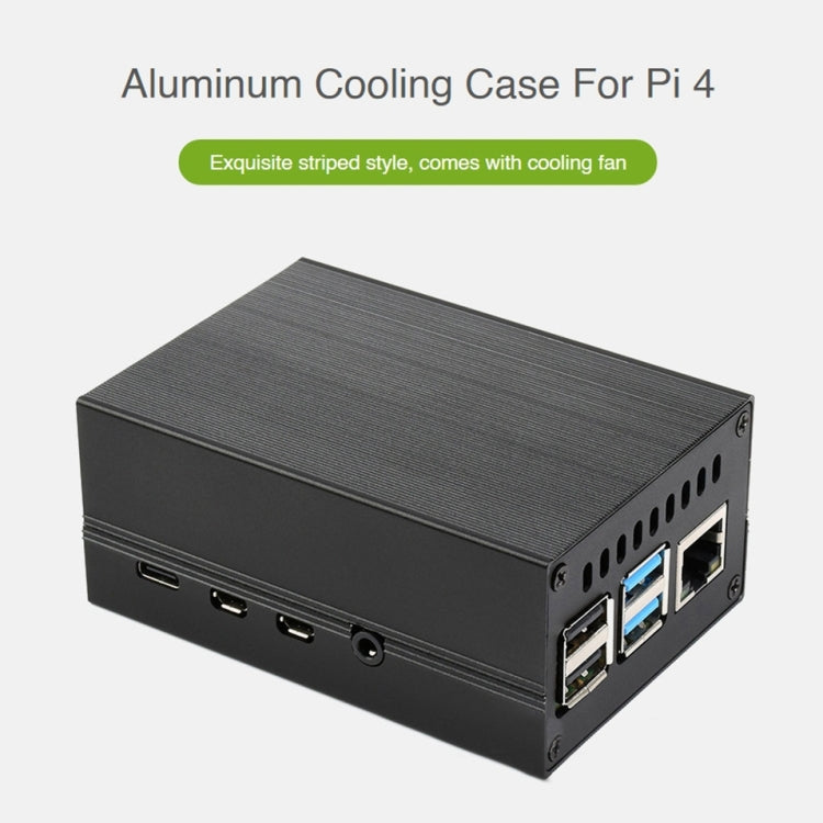 Waveshare Stripe Aluminum Cooling Case for Raspberry Pi 4, Built-In Active Radiator with Fins(Black) - Other Accessories by WAVESHARE | Online Shopping South Africa | PMC TechLife | Buy Now Pay Later Mobicred