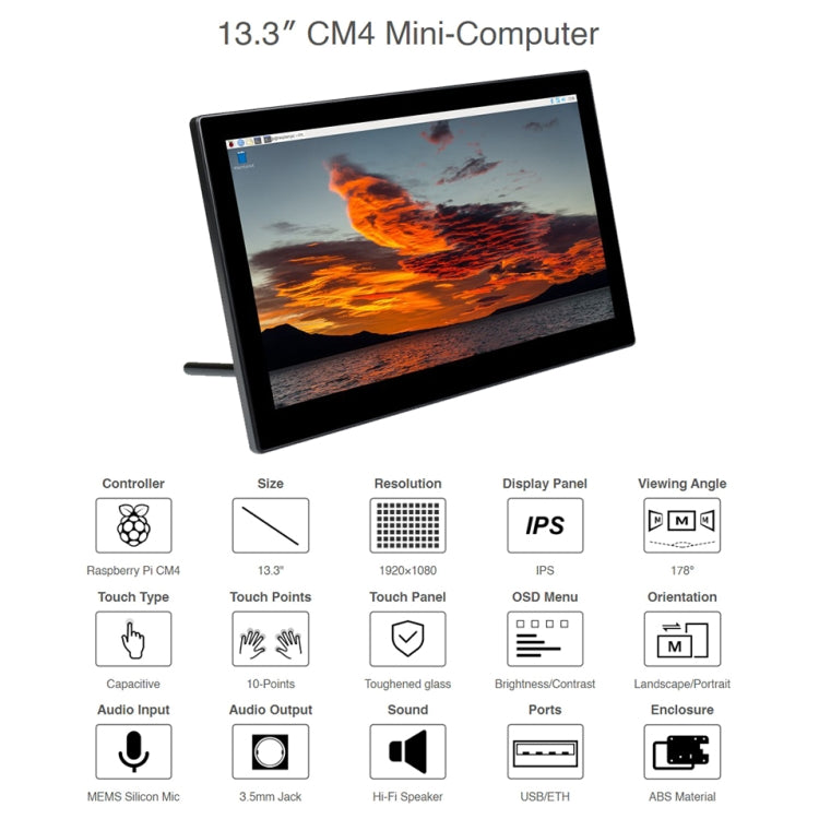 WAVESHARE Mini-Computer Powered by Raspberry Pi CM4 Touch Screen(US Plug) - free shipping - PMC Jewellery - Order now!