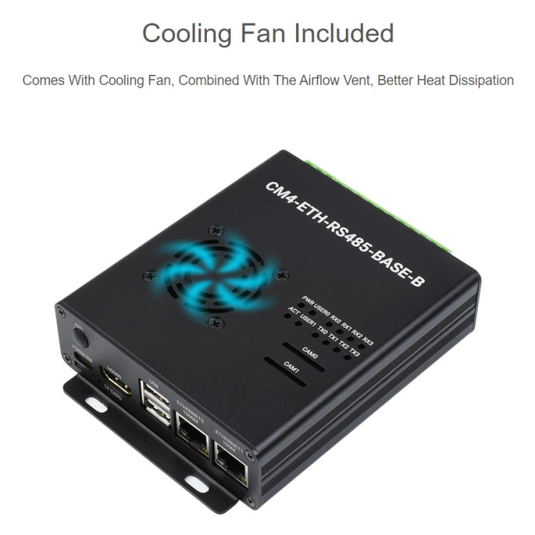 Waveshare Dual ETH Mini-Computer for Raspberry Pi CM4, Gigabit Ethernet, 4CH Isolated RS485(US Plug) - free shipping - PMC Jewellery - Order now!