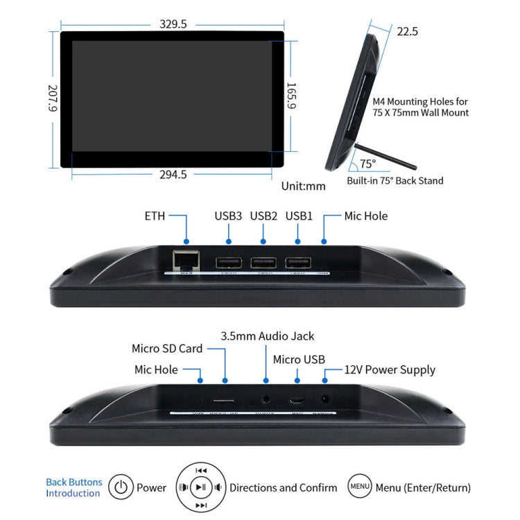Waveshare 13.3 inch Mini-Computer Powered by Raspberry Pi 3A+, HD Touch Screen(UK Plug) - free shipping - PMC Jewellery - Order now!