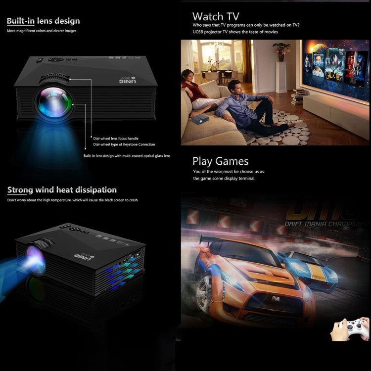 UC68+ 40ANSI 1024 x 600P Home Theater Multimedia HD LED Projector,  Support USB/SD/HDMI/VGA/IR - LED Projector by PMC TechLife | Online Shopping South Africa | PMC TechLife | Buy Now Pay Later Mobicred