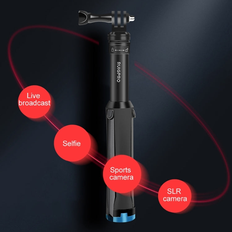 RUIGPRO One-piece Handheld Tripod Selfie Stick Telescopic Monopod Mount for GoPro, Insta360, DJI and Other Action Cameras(Black) - Portable Mini Tripod by RUIGPRO | Online Shopping South Africa | PMC TechLife | Buy Now Pay Later Mobicred