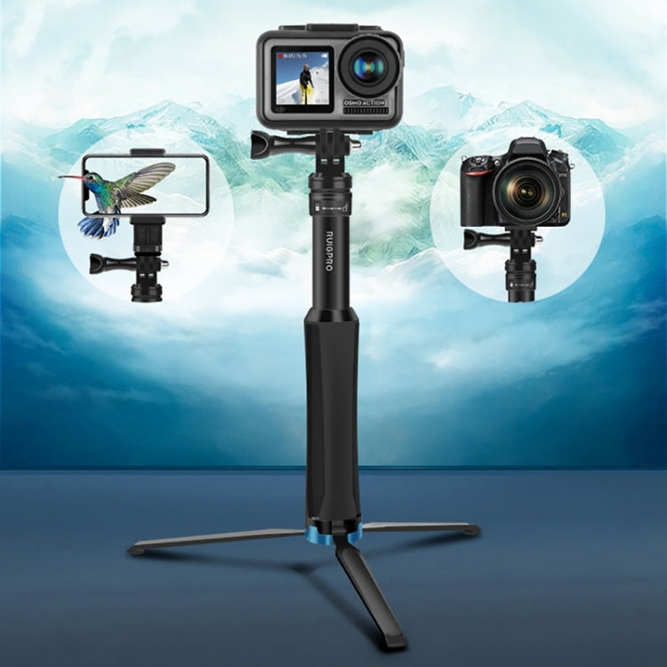 RUIGPRO One-piece Handheld Tripod Selfie Stick Telescopic Monopod Mount for GoPro, Insta360, DJI and Other Action Cameras(Black) - Portable Mini Tripod by RUIGPRO | Online Shopping South Africa | PMC TechLife | Buy Now Pay Later Mobicred