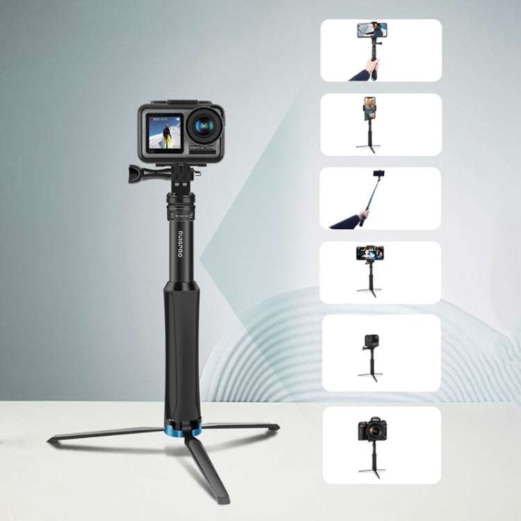RUIGPRO One-piece Handheld Tripod Selfie Stick Telescopic Monopod Mount for GoPro, Insta360, DJI and Other Action Cameras(Black) - Portable Mini Tripod by RUIGPRO | Online Shopping South Africa | PMC TechLife | Buy Now Pay Later Mobicred
