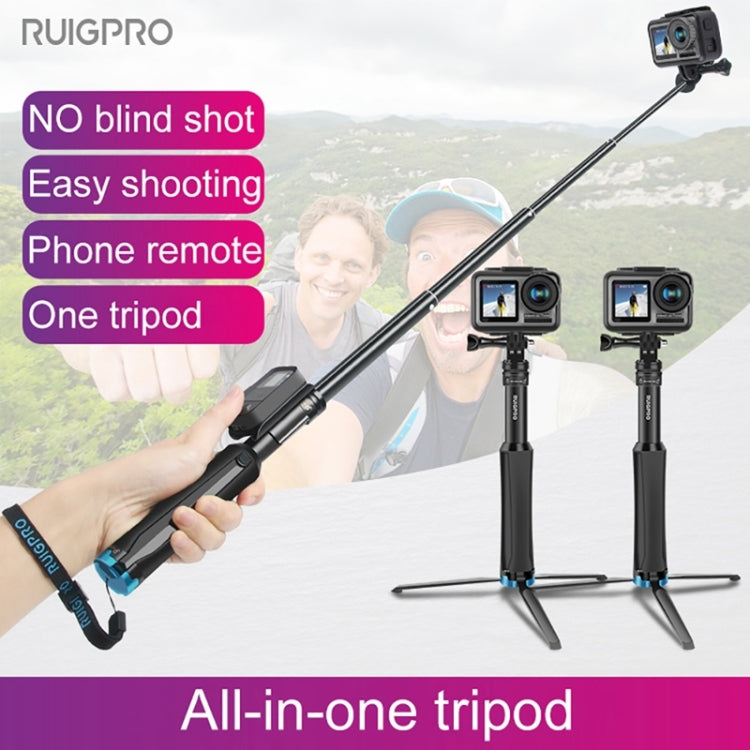 RUIGPRO One-piece Handheld Tripod Selfie Stick Telescopic Monopod Mount for GoPro, Insta360, DJI and Other Action Cameras(Black) - Portable Mini Tripod by RUIGPRO | Online Shopping South Africa | PMC TechLife | Buy Now Pay Later Mobicred