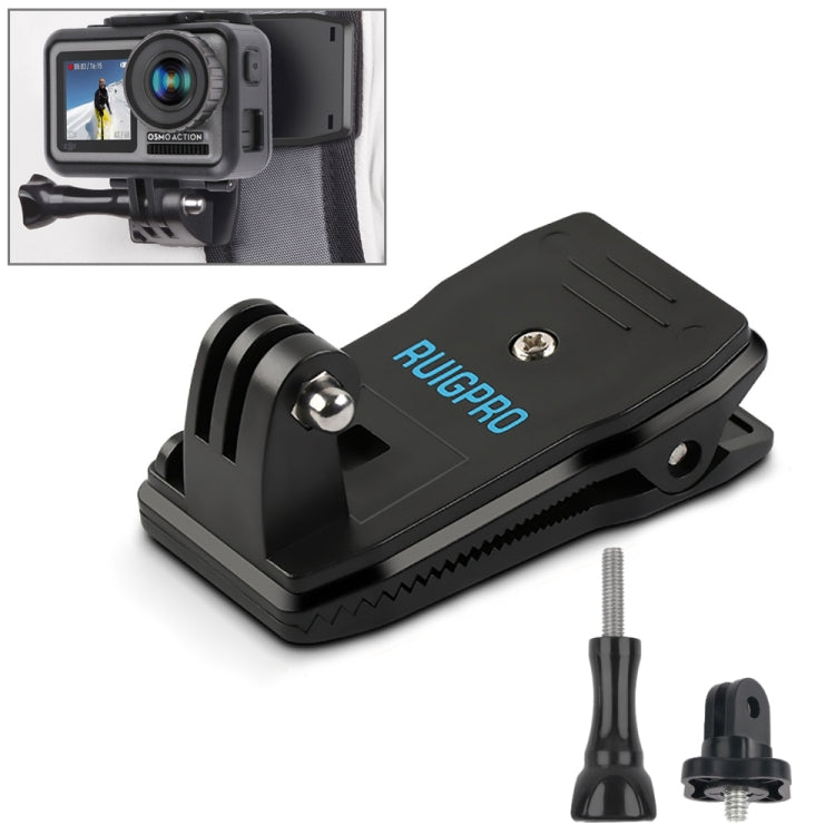 RUIGPRO 360 Degree Rotation Backpack Rec-Mounts Clip Clamp Mount with Screw for GoPro, Insta360, DJI and Other Action Cameras(Black) - Mount & Holder by RUIGPRO | Online Shopping South Africa | PMC TechLife | Buy Now Pay Later Mobicred