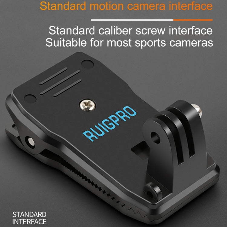 RUIGPRO 360 Degree Rotation Backpack Rec-Mounts Clip Clamp Mount with Screw for GoPro, Insta360, DJI and Other Action Cameras(Black) - Mount & Holder by RUIGPRO | Online Shopping South Africa | PMC TechLife | Buy Now Pay Later Mobicred