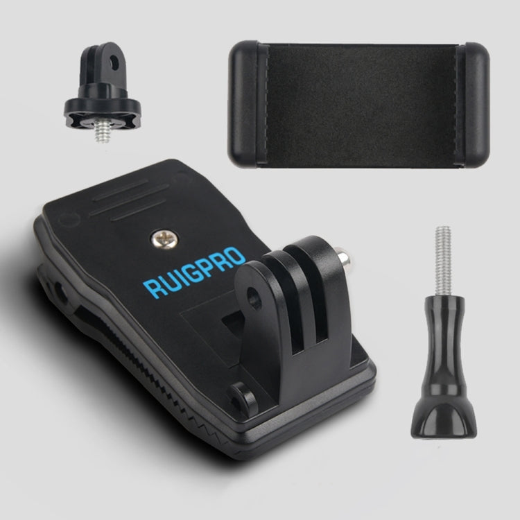 RUIGPRO 360 Degree Rotation Backpack Rec-Mounts Clip Clamp Mount + Phone Clamp for GoPro, Insta360, DJI and Other Action Cameras(Black) - Mount & Holder by RUIGPRO | Online Shopping South Africa | PMC TechLife | Buy Now Pay Later Mobicred