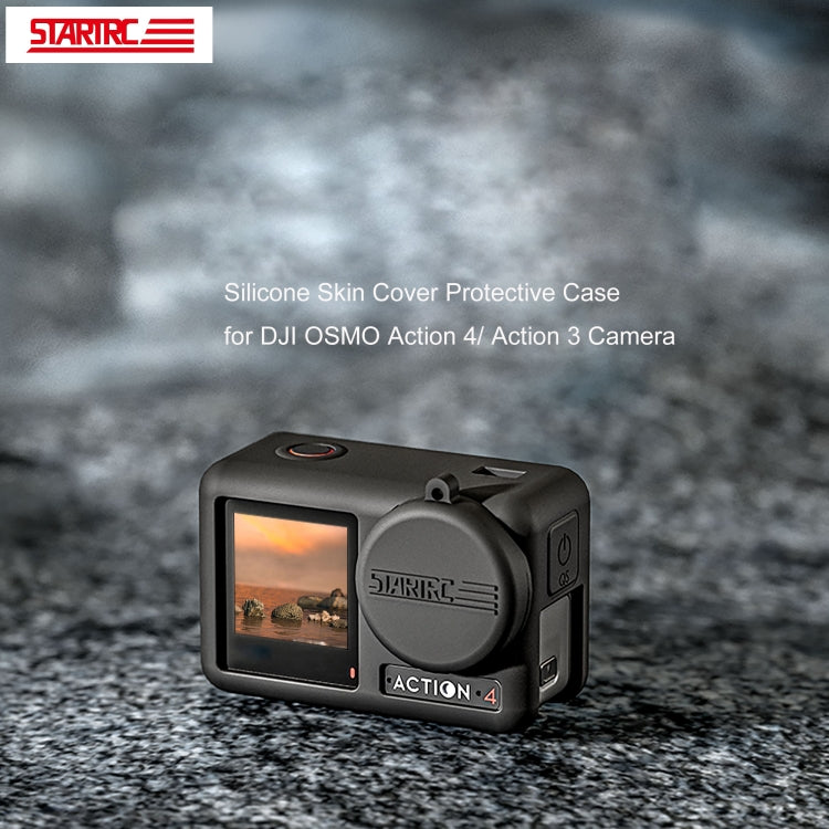 For DJI OSMO Action 4 / 3 STARTRC Silicone Shockproof Case with Lens Cap & Strap (Black) - Case & Bags by STARTRC | Online Shopping South Africa | PMC TechLife | Buy Now Pay Later Mobicred