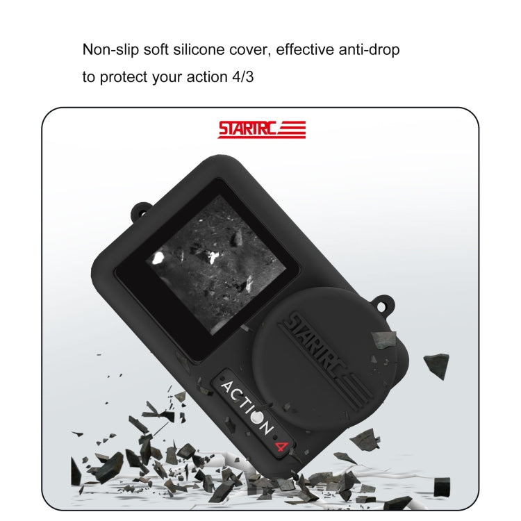 For DJI OSMO Action 4 / 3 STARTRC Silicone Shockproof Case with Lens Cap & Strap (Black) - Case & Bags by STARTRC | Online Shopping South Africa | PMC TechLife | Buy Now Pay Later Mobicred