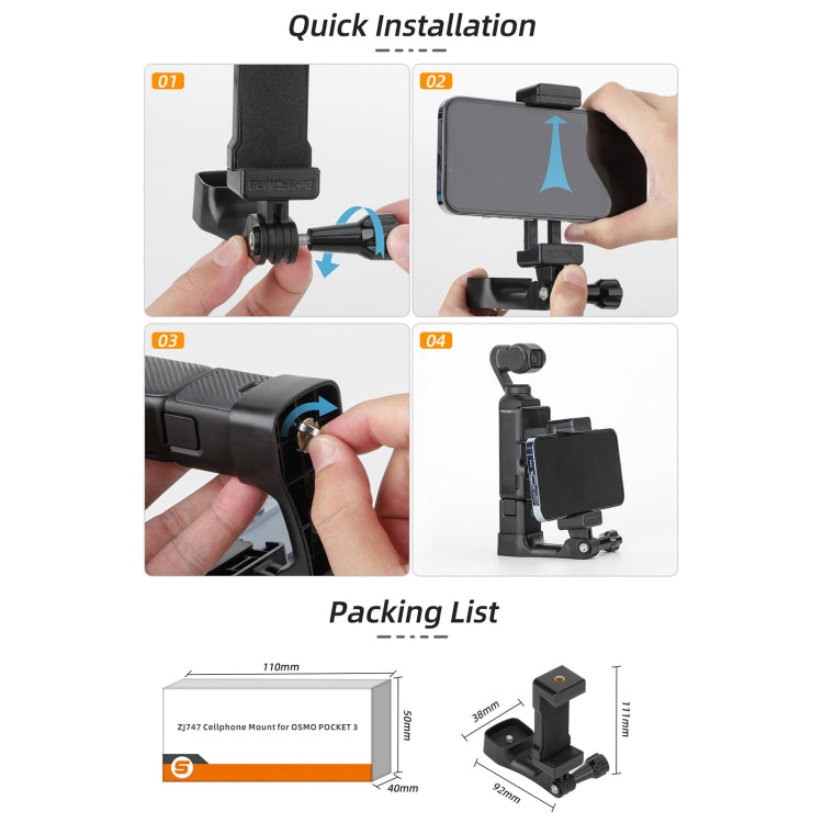 For DJI OSMO Pocket 3 Sunnylife Front Phone Holder Mount Handheld Tripod Expansion Brackets (Black) - Mount & Holder by Sunnylife | Online Shopping South Africa | PMC TechLife | Buy Now Pay Later Mobicred