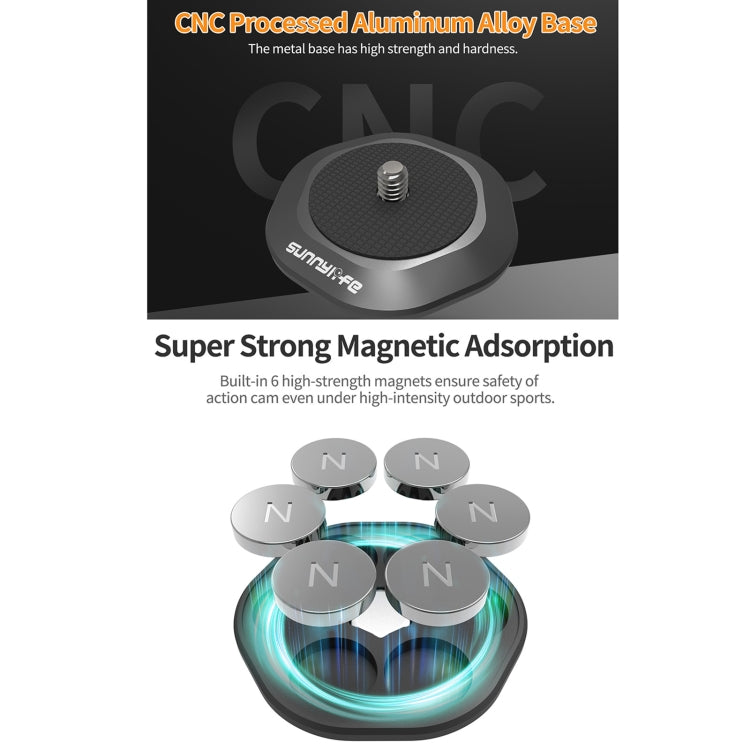 Sunnylife Universal Metal Magnetic Base 1/4 inch Adapter Aluminium Alloy Pivot Stand Base (Black) - Mount & Holder by Sunnylife | Online Shopping South Africa | PMC TechLife | Buy Now Pay Later Mobicred