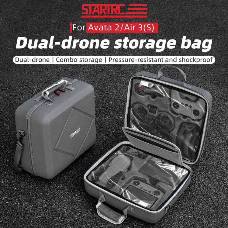For DJI Air 3 / Air 3S / Avata 2 STARTRC Dual-Drone Shoulder Storage Bag PU Handbag (Grey) - free shipping - PMc TechLife - Order now!