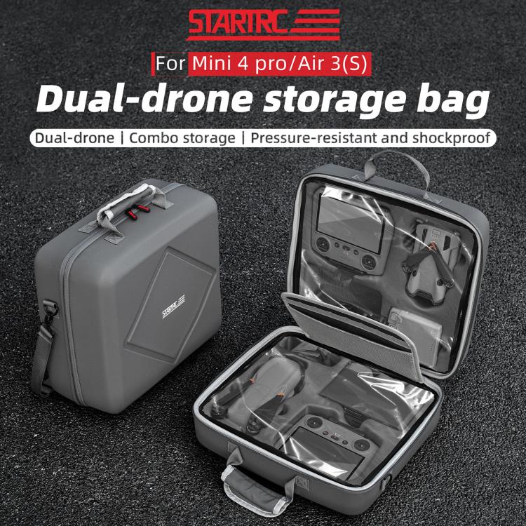 For DJI Air 3 / Air 3S / Mini 4 Pro STARTRC Dual-Drone Shoulder Storage Bag PU Handbag (Grey) - free shipping - PMc TechLife - Order now!