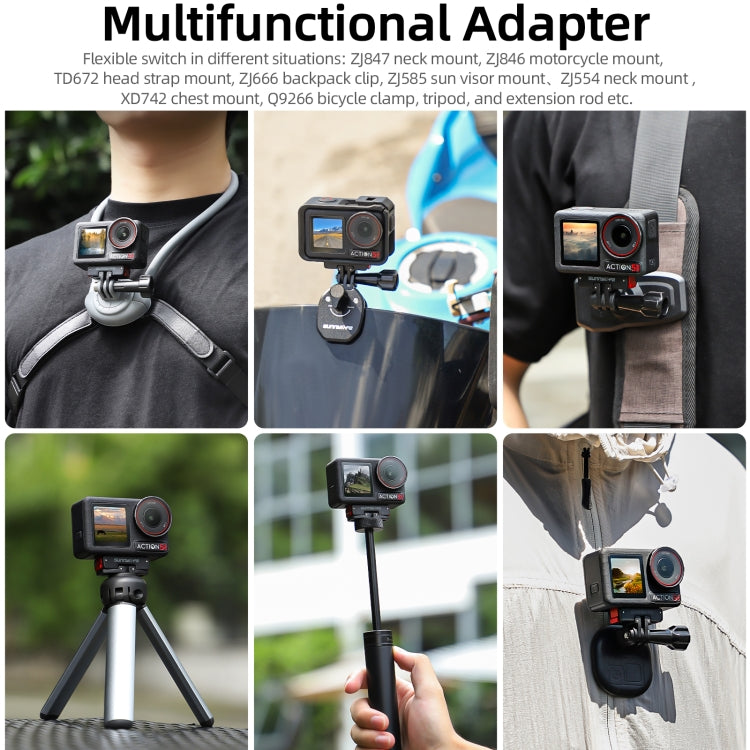 For DJI Osmo 360 / Action 5 Pro / 4 / 3 Sunnylife Foldable Magnetic Quick Release Mount Action Camera Selfie Stick Tripod Adapter Cam Stand (Black) - free shipping - PMC TechLife - Order now!