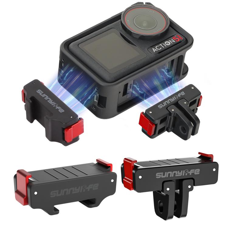 For DJI Osmo Action 5 Pro / 4 / 3 Sunnylife Foldable Magnetic Quick Release Mount + Magnetic Cold Shoe Adapter (Black) - free shipping - PMC TechLife - Order now!