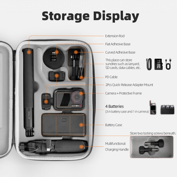 For DJI Osmo Action 5 Pro / 4 / 3 Sunnylife Portable Carrying Case Adventure Combo Bag (Orange) - free shipping - PMC TechLife - Order now!
