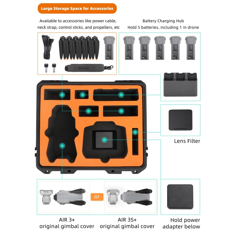 For DJI Air 3S / 3 Sunnylife Safety Carrying Case Large Capacity Waterproof Shock-proof Hard Travel Case (Black) - free shipping - PMC TechLife - Order now!